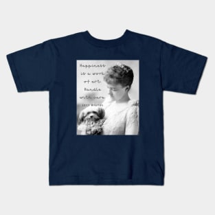 Edith Wharton portrait and quote: Happiness is a work of art. Handle with care. Kids T-Shirt